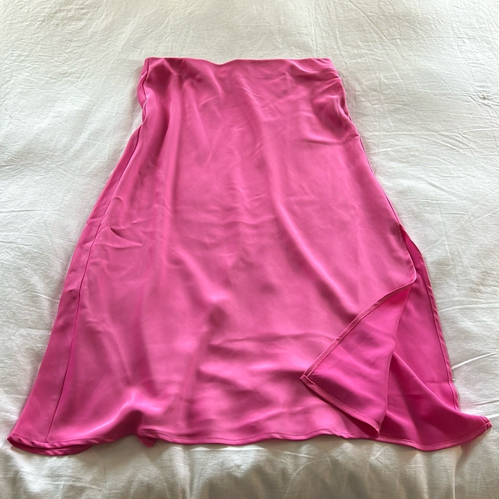 Pink Satin Midi Skirt